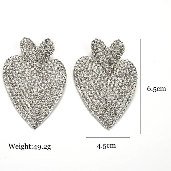 NWT 💎🩶💎 Piper K Sparkling Double Hearts Dangle Statement Earrings - Picture 12 of 16
